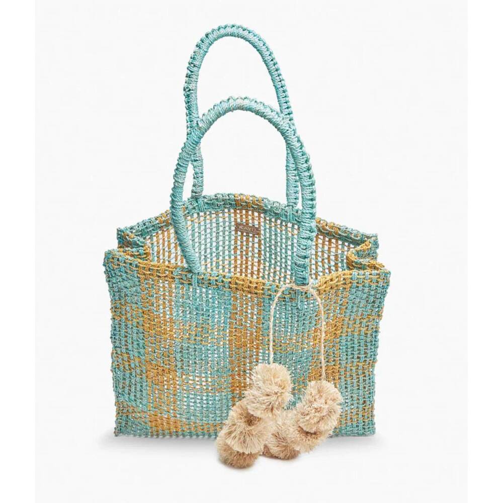 NEW KAYU olive straw tote bag in aqua
